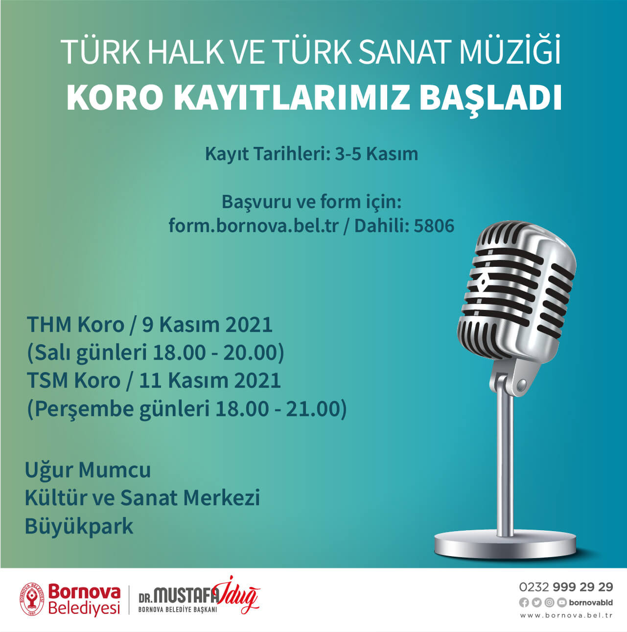 Bornova Belediyesi Türk Halk ve Türk Sanat Müziği koroları yeni koristler arıyor.